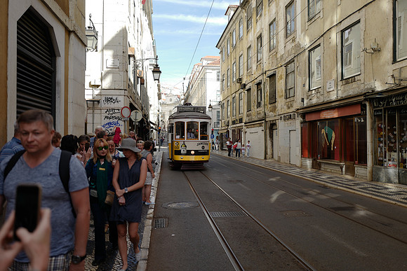 Tram 28 on approach, Lisbon